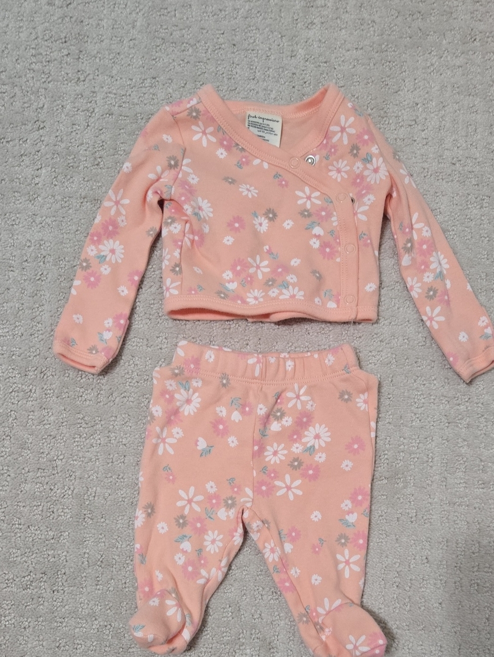First Impressions Peach Pink Floral Baby Pajama Set